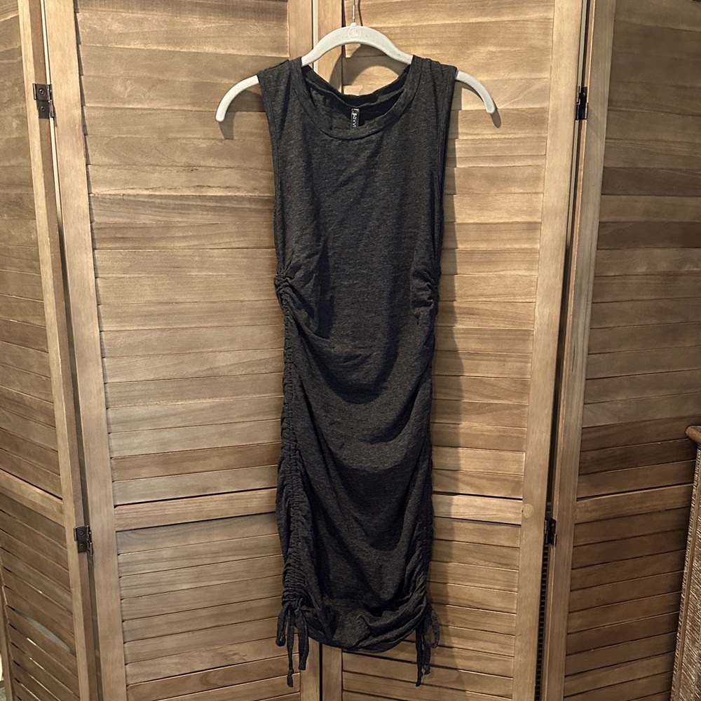 Savvi | Bodycon Ruched Midi Tank Dress | Charcoal | S